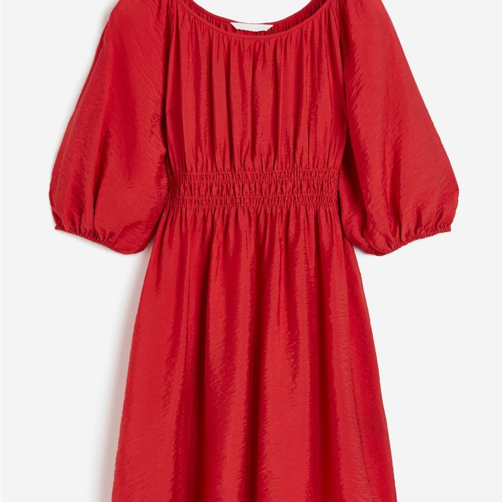 H&M Balloon Sleeve Smocked Waist Red Dress, US Size small
